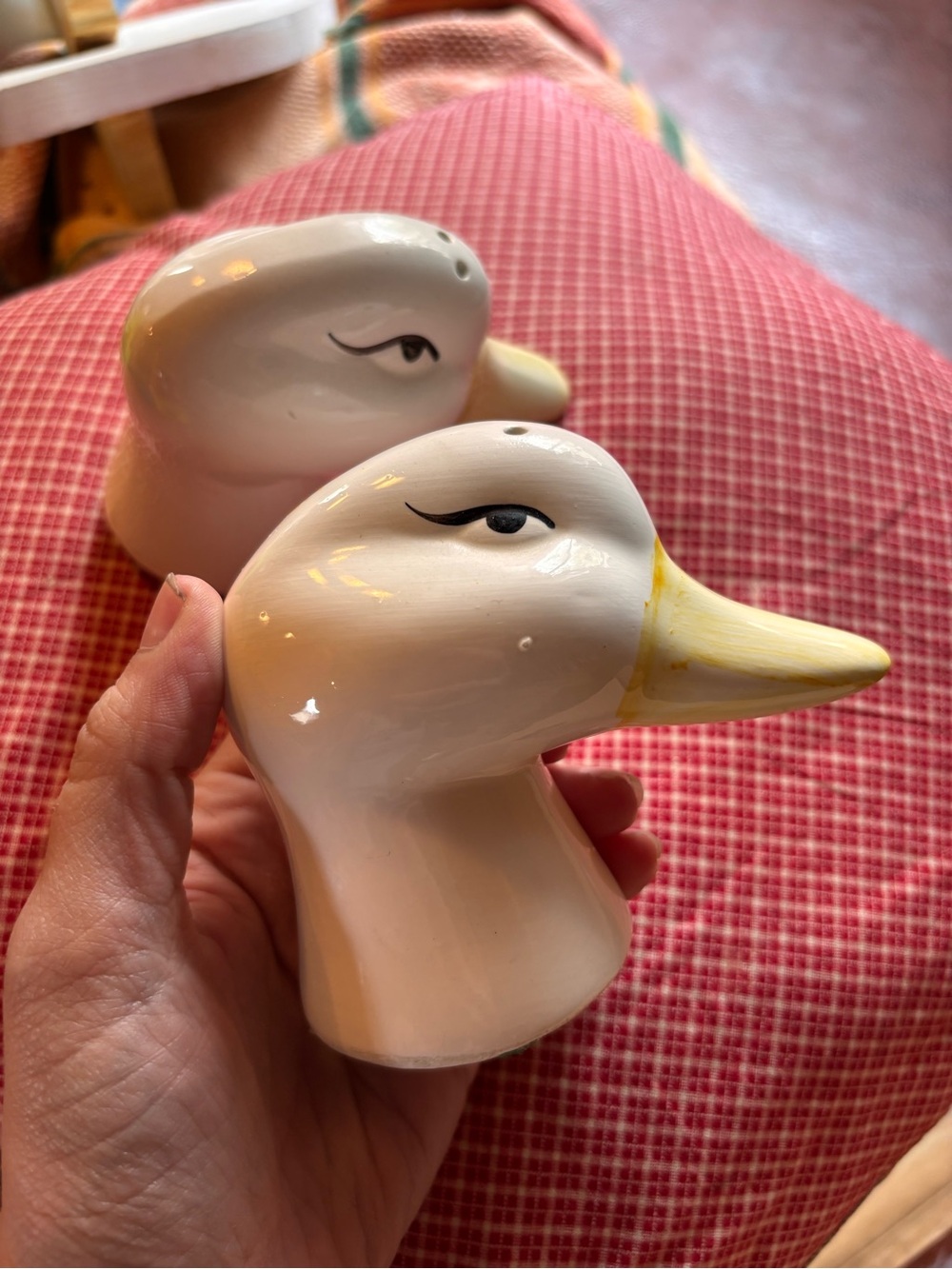 White Ceramic Duck Head Salt and Pepper Shaker Set